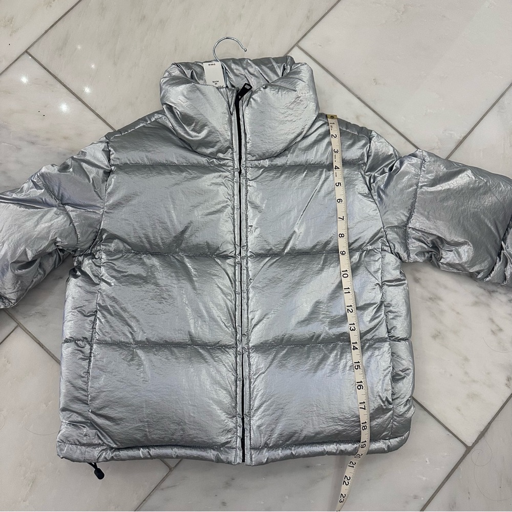 GAP Silver Metallic Crop Puffer Jacket Petite XS Y2K NEW w/ TAGS - Picture 15 of 16